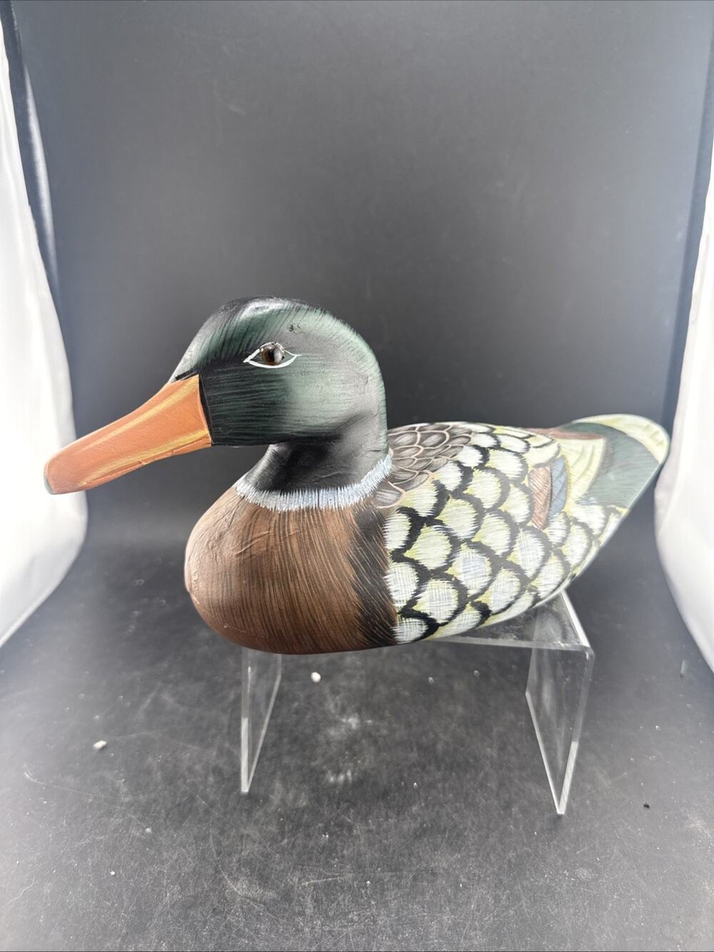 Vintage Hand Carved Painted Wooden Mallard Duck Decoy Drake Figurine 10"